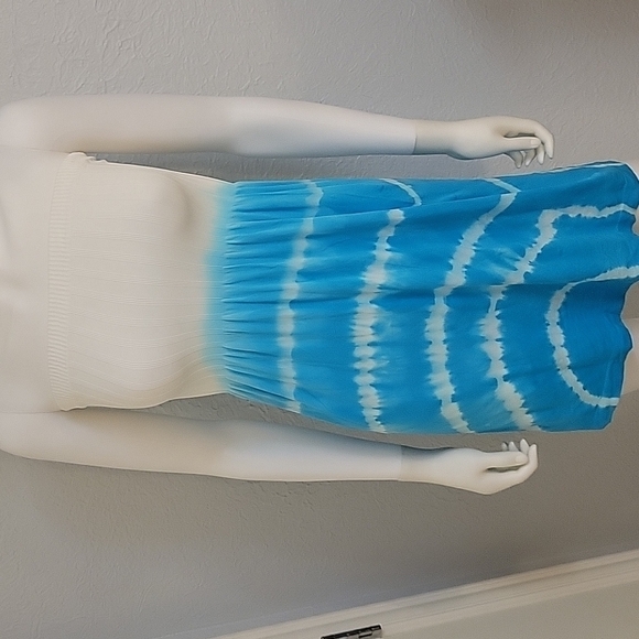 3/$30 INGEAR Turquoise Tie Dye Bandeau Smock Beach Cover-up Micro Dress - Picture 4 of 6